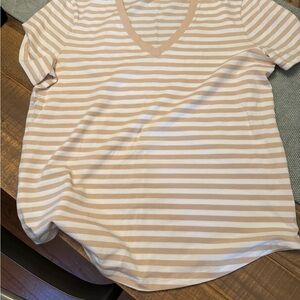 lululemon athletica Tan and White Striped Short Sleeve Tee